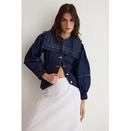 Trendyol Women Spread Collar Solid Cotton Casual Denim Jacket-picture-28