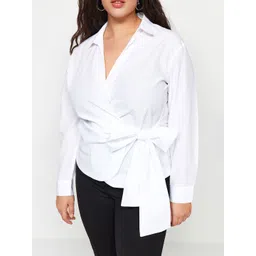 Trendyol Women Spread Collar Solid Cotton Casual Shirt image 3