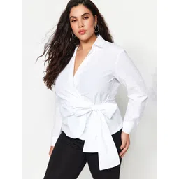 Trendyol Women Spread Collar Solid Cotton Casual Shirt image 1