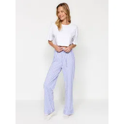 Trendyol Women Striped Mid-Rise Cotton Regular Trouser-picture-26