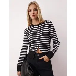 Trendyol Women Striped Round Neck Long Sleeves Cardigan-picture-30