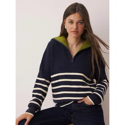 Trendyol Women Striped Shirt Collar Half Zipper Pullover-picture-18