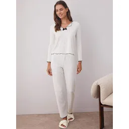 Trendyol Women Striped V-Neck Top & Pyjamas Night suit-picture-34