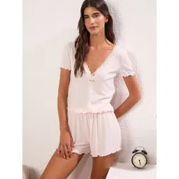 Trendyol Women V-neck Short Sleeve Top & Shorts Night Suit-picture-37