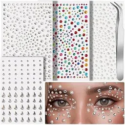 tresta7 TRESTA 4 Sheet Self-Adhesive Face Gems, Rhinestones & Pearl Stickers Kit with Tweezer | Glitter Festival Face Jewels, Hair & Nail Art Gems, Craft & Clothing Decor Stickers for Makeup Accessories-picture-31