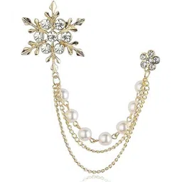 TREXEE Men's Eye Catching Stone Studded Snow Flake With Three Chain Pin Brooch Brooch-picture-28