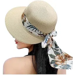 trexee Summer Caps for Women, Sun Hats for Girls with Printed Ribbon, Girls Cap for Summer, Beach caps, Suitable for Gardening, Beach, Boating, Fishing Beige-picture-32