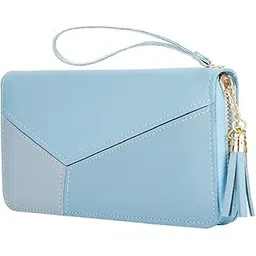 trexee Wallet Women's Long Wallet PU Leather Multi- Slots Girls Wallet Girls Zipper Coin Purse Leather Credit Card Holder Female Clutch Bag (Blue)-picture-11