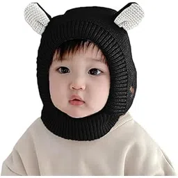 trexee Winter Warm Ear Protection Knitted Woolen Unisex Baby Hat (2-6 Year) Black-picture-32