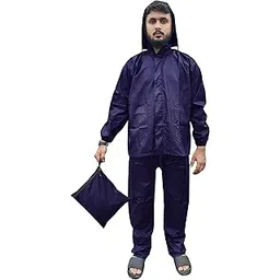 tricway Men's Rainsuit/Rainwear/Raincoat/Barsaticoat 100% Waterproof Along With Hood and Side Pocket With Storage Bag (Navy Blue)-picture-49