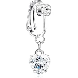 tricwell Fake Belly Button | Belly Piercing Jewelry | Clip on Belly Button Rings | Non Piercing Belly Rings | 316L Stainless Steel Heart-shape Belly Button Navel Rings for Women Girls (Silver)-picture-47