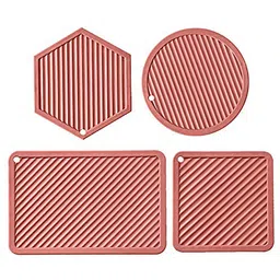 trifecta Hot Pot Holder Mix Pattern Red Set of 4 Matte Trivet-picture-15