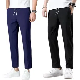 trifox Pack of 2 Men Solid Black, Dark Blue Track Pants-picture-11