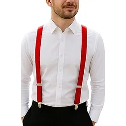 trilece Men's Red Elastic Y-Back Suspenders - One Size, Solid, Gripper Clips-picture-33