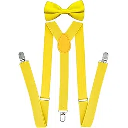 trilece Suspenders and Bowtie Set for Men Women Adults - Adjustable Elastic Y Back Style Suspender Bow Tie (Yellow Set)-picture-36