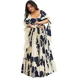 trillmixa Women's Sweet-Heart Neck Half Sleeve Floral Printed Rayon Fit & Flare Maxi Full Length Dress-picture-32