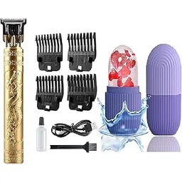 Trimmer Men Professional Cordless Hair Clipper Dragon Style, Rechargeable Trimmer For Beard, Hairs, Moustache & Face, Electric T Blade Zero Gapped Shaving Machine Men's Grooming Kit With Face Iice rollar (plastick multicolor)-picture-16