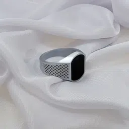 trinket world Elegant Men and Boys Sterling Silver Ring with Onyx Stone and Intricate Crystal Alloy Onyx Silver Plated Ring-picture-28