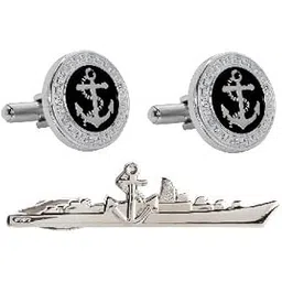 tripin Cufflinks For Men Ship And Anchor Shape Cufflinks And Tie Pin Set Branded Golden Gold Colour For Office Corporate Wedding Party French Cuff Shirts Shirt Suit Blazer In A Gift Box 2215-picture-12