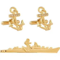 tripin Cufflinks For Men Ship And Anchor Shape Cufflinks And Tie Pin Set Branded Golden Gold Colour For Office Corporate Wedding Party French Cuff Shirts Shirt Suit Blazer In A Gift Box Tshosilset1427-picture-20