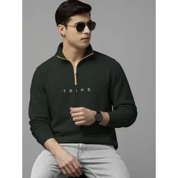TRIPR Men Brand Logo Printed Mock Collar Front-Open Sweaters-picture-13