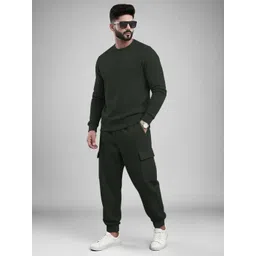 tripr Men Night Suit Set Dark Green Solid-picture-19