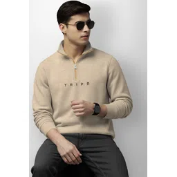 tripr Men Solid High Neck Beige Sweater-picture-29