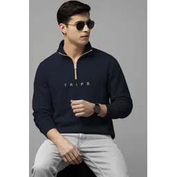 tripr Men Solid High Neck Blue Sweater-picture-24