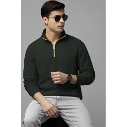 tripr Men Solid High Neck Dark Green Sweater-picture-31