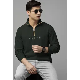 tripr Men Solid High Neck Dark Green Sweater-picture-32