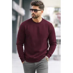 tripr Men Solid Round Neck Maroon Sweater-picture-16