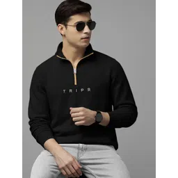 TRIPR Men Typography Printed High Collar Half Zip Pullover-picture-25