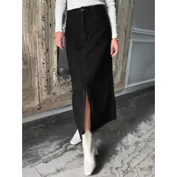 Tripursundari Fashion Buttoned With Zip Straight Full Length Denim Skirt-picture-27