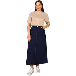tripursundari fashion Navy Blue with Zip A-Line Maxi Denim Woman Skirt 15500-picture-34