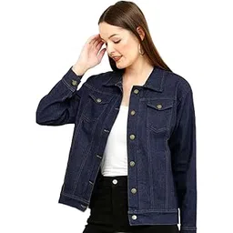 tripursundari fashion Navy Blue Woman long 100% Cotton Denim Relaxed Trucker Jacket 30100-picture-19