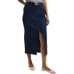tripursundari fashion Trendy Navy Blue Buttoned & Zipper Straight Maxi Denim Skirt – Stylish & Comfortable-picture-12