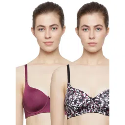 Triumph Violet & Black Microfiber Padded Non Wired T-Shirt Bra (Pack Of 2)-picture-41