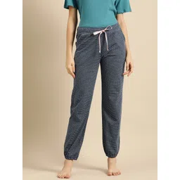 Triumph Women 100% Organic Cotton Linen Navy Blue Printed Lounge Joggers-picture-27