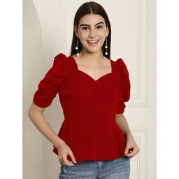 tromko Casual Puff Sleeves Solid Women Maroon Top-picture-11