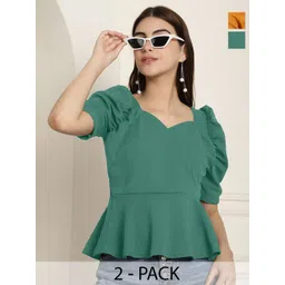 Tromko Pack Of 2 Puff Sleeve Peplum Top-picture-32