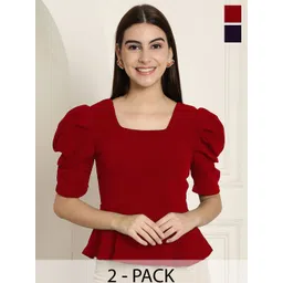 Tromko Pack of 2 Puff Sleeves Peplum Top-picture-27