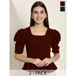 Tromko Pack Of 2 Solid Peplum Sweetheart Neck Top-picture-34