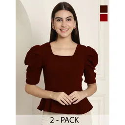 Tromko Pack Of 2 Sweetheart Neck Puff Sleeve Top-picture-30