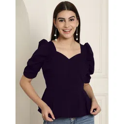 Tromko Sweetheart Neck Puff Sleeve Peplum Top-picture-17