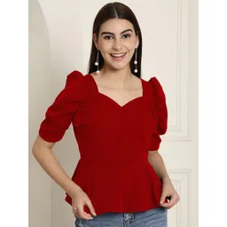 Tromko Sweetheart Neck Puff Sleeve Peplum Top-picture-18