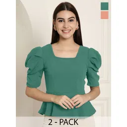 tromko TromkoWomen Pack Of 2 Puff Sleeve Peplum Top-picture-26