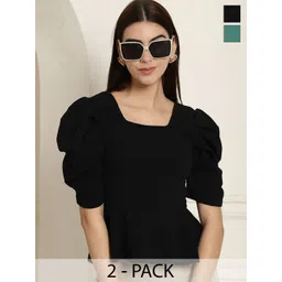 Tromko Women Pack Of 2 Puff Sleeve Peplum Top-picture-38