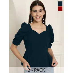 Tromko Women Pack Of 2 Puff Sleeve Peplum Top-picture-34