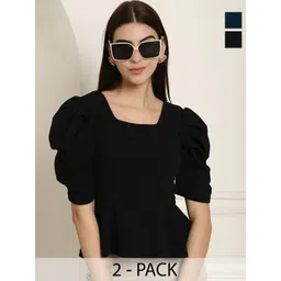 Tromko Women Pack Of 2 Puff Sleeve Peplum Top-picture-35