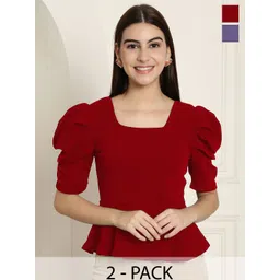 Tromko Women Pack Of 2 Puff Sleeve Peplum Top-picture-29